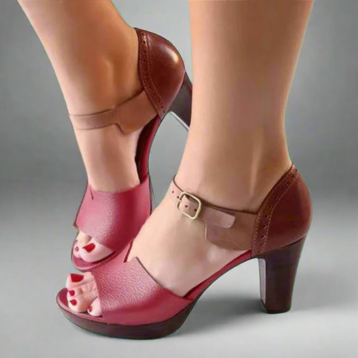 Katharina | Premium Sandale mit Absatz im Koreanischen Stil mit Farbblöcken und Schnalle