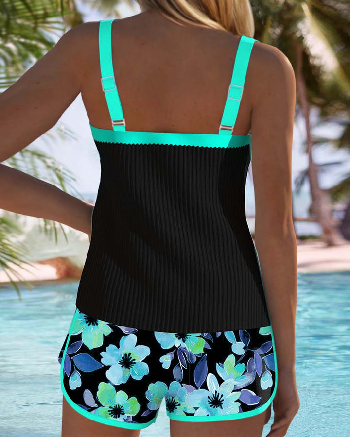 Lenny | Schwarzer floraler Tankini mit Strandshorts | Letzter Tag 80 % Rabatt!