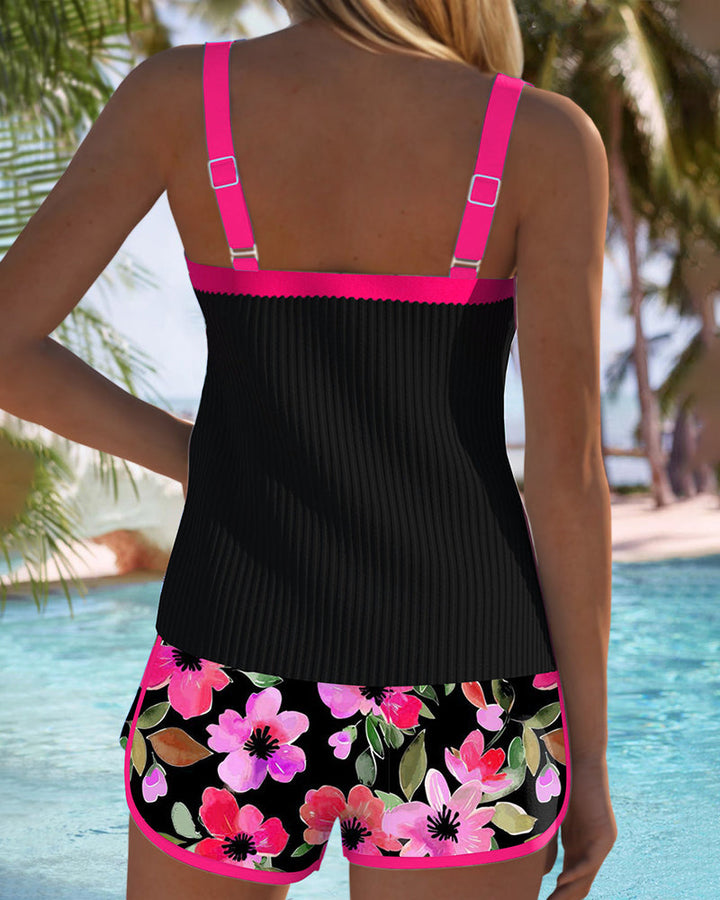 Lenny | Schwarzer floraler Tankini mit Strandshorts | Letzter Tag 80 % Rabatt!