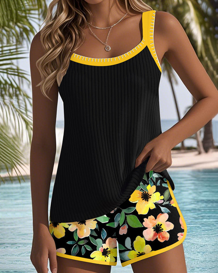 Lenny | Schwarzer floraler Tankini mit Strandshorts | Letzter Tag 80 % Rabatt!