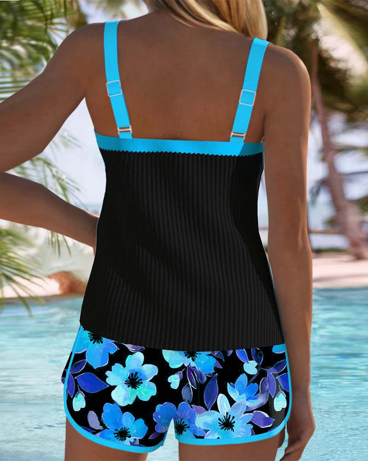 Lenny | Schwarzer floraler Tankini mit Strandshorts | Letzter Tag 80 % Rabatt!