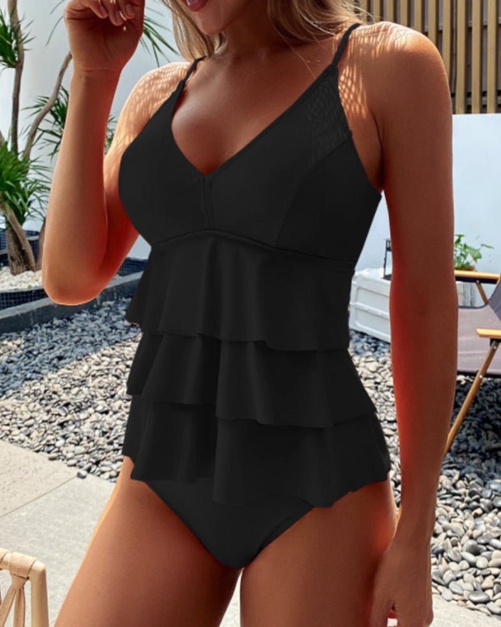Tankini Damen Einfarbig mit Volants Elegant