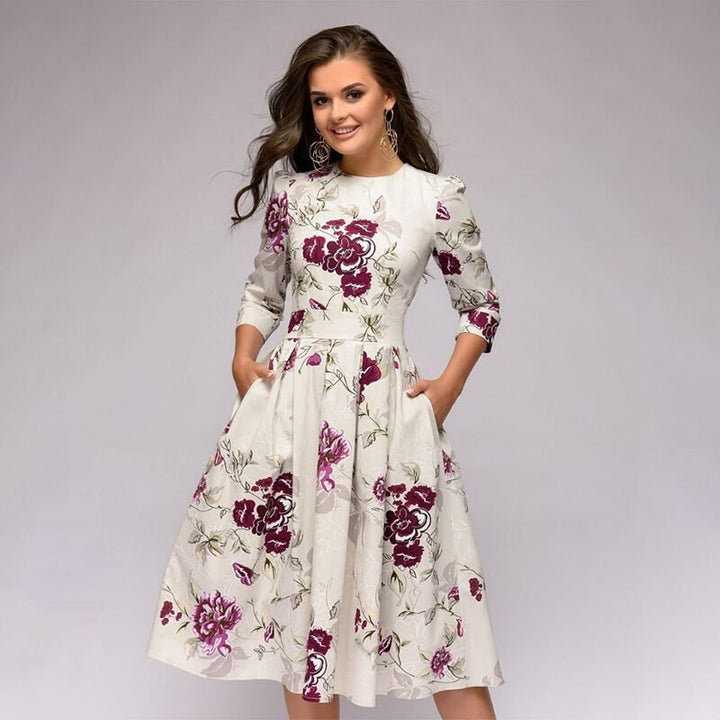 Sibylle – Florales Damenkleid aus Viskose mit Tailliertem Schnitt