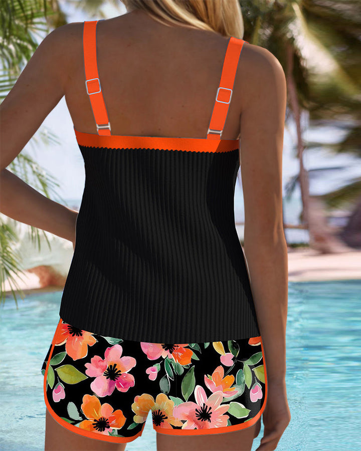 Lenny | Schwarzer floraler Tankini mit Strandshorts | Letzter Tag 80 % Rabatt!