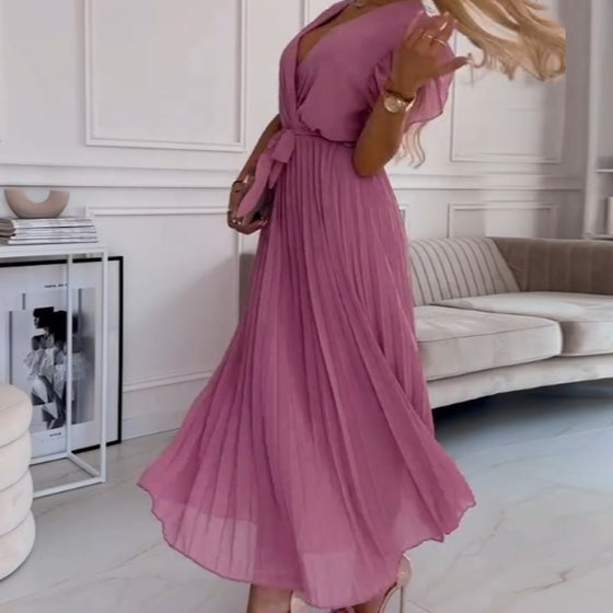 FRIDA I PLISSIERTES KLEID MIT V-AUSSCHNITT