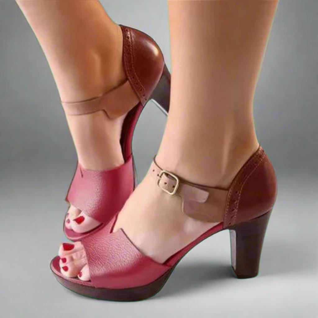 Katharina | Premium Sandale mit Absatz im Koreanischen Stil mit Farbblöcken und Schnalle