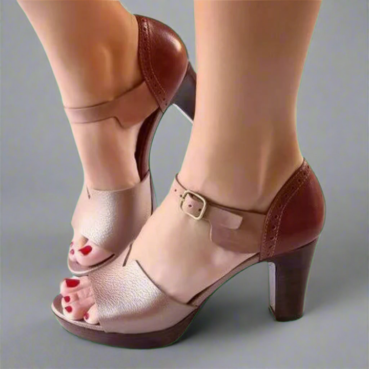 Katharina | Premium Sandale mit Absatz im Koreanischen Stil mit Farbblöcken und Schnalle