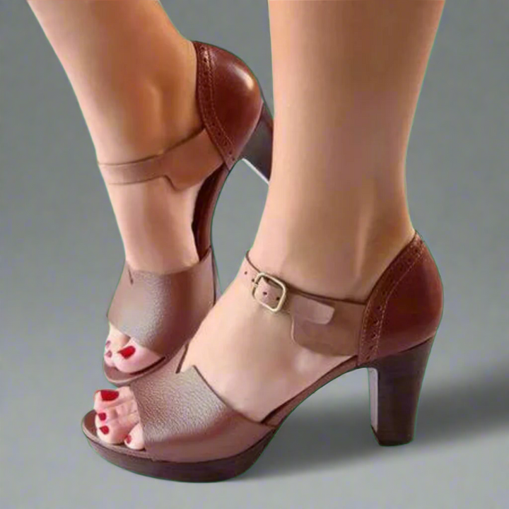 Katharina | Premium Sandale mit Absatz im Koreanischen Stil mit Farbblöcken und Schnalle