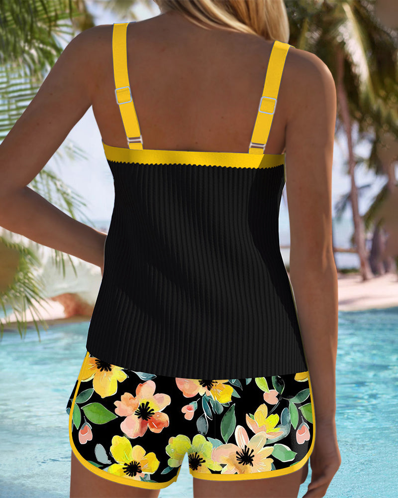 Lenny | Schwarzer floraler Tankini mit Strandshorts | Letzter Tag 80 % Rabatt!