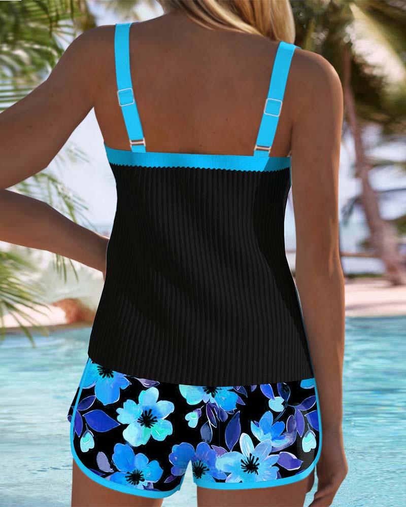 Lenny | Schwarzer floraler Tankini mit Strandshorts | Letzter Tag 80 % Rabatt!