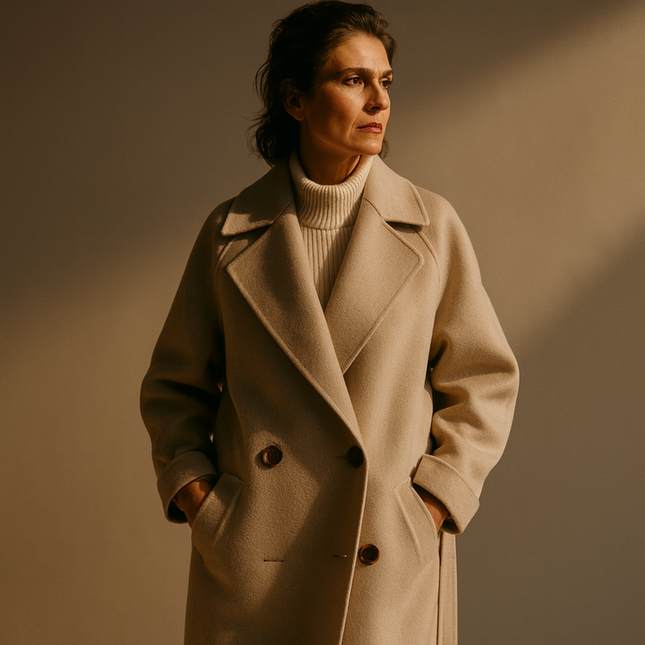 Jauceline – Langer Damenmantel aus Wolle mit Gürtel Elegant