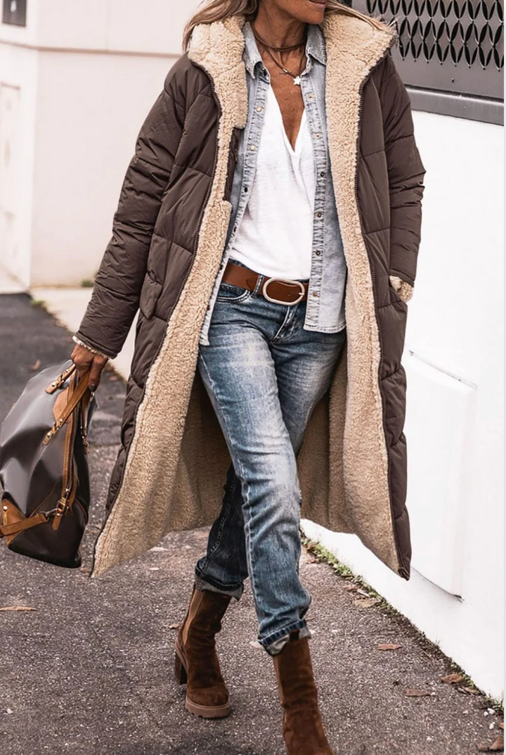 Arana – Damen Parka Doppeljacke mit Stepp und Sherpa-Futter